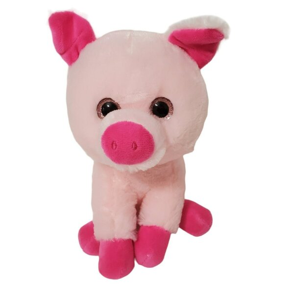 Plush Paradise Pink Pig Big Glitter Eyes Soft Cuddly Stuffed Animal Farm Toy - Picture 1 of 9